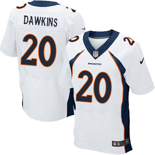 Men's Elite Brian Dawkins Nike Jersey White Road - #20 NFL Denver Broncos
